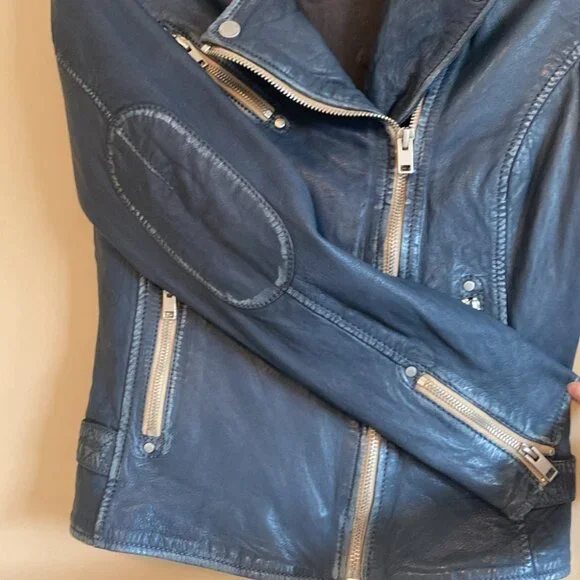 SOLD Mauritius Lamb Leather Moto Jacket Denim Blue - Picture 6 of 16